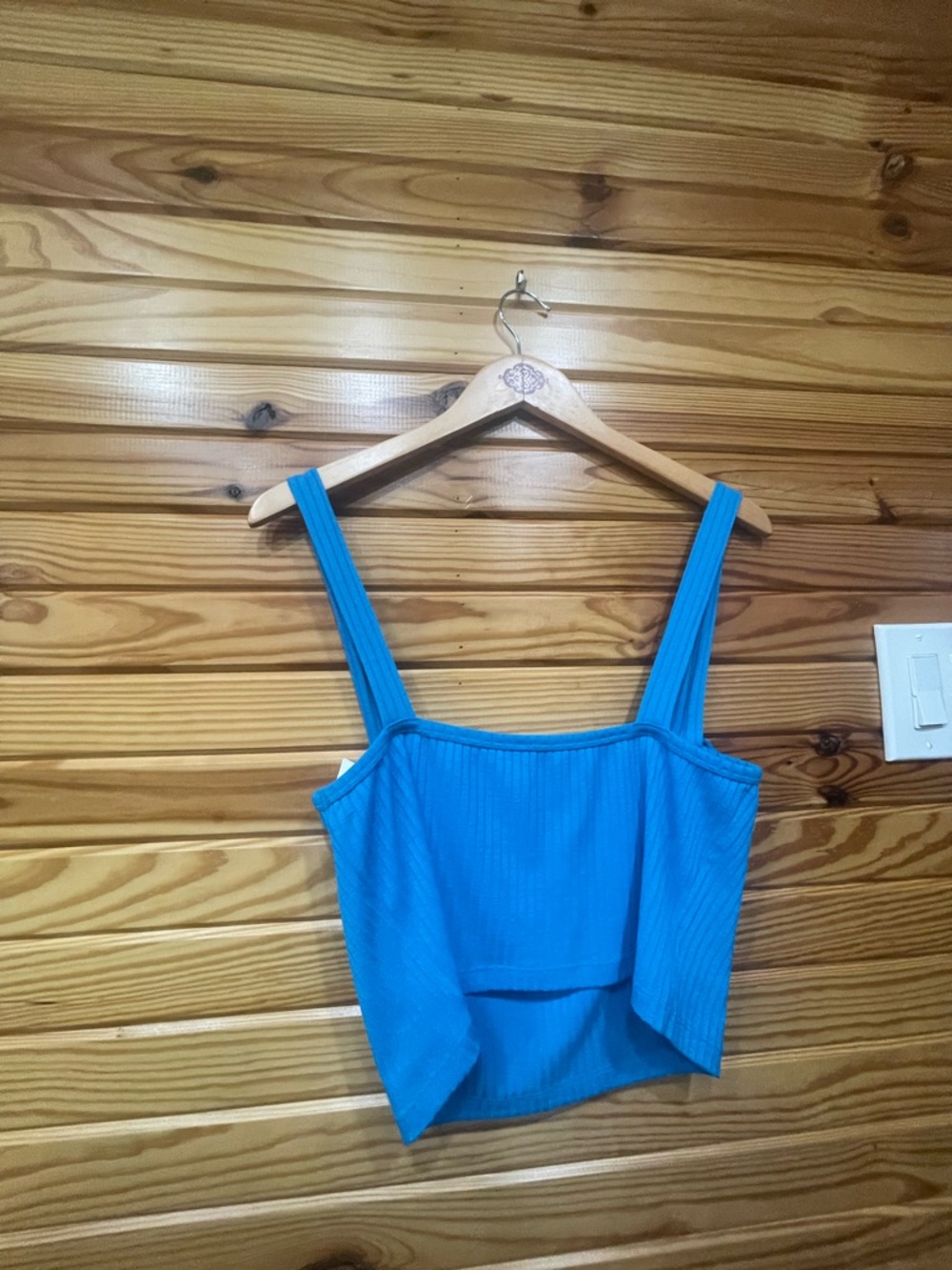 Anthropologie Bright Blue Ribbed Square-Neck Crop Top